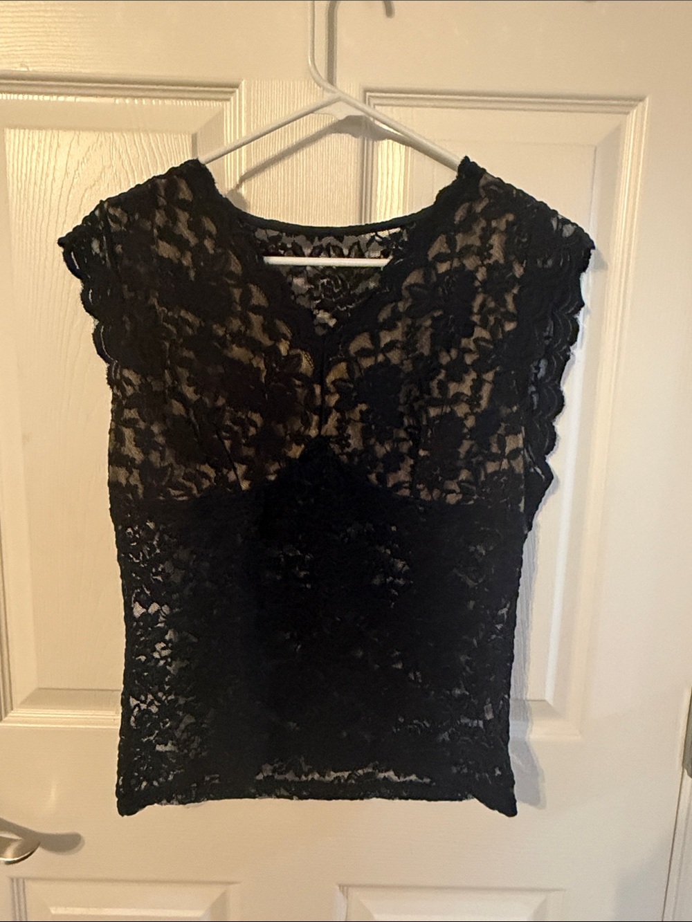 Black Lace Cap Sleeve Top